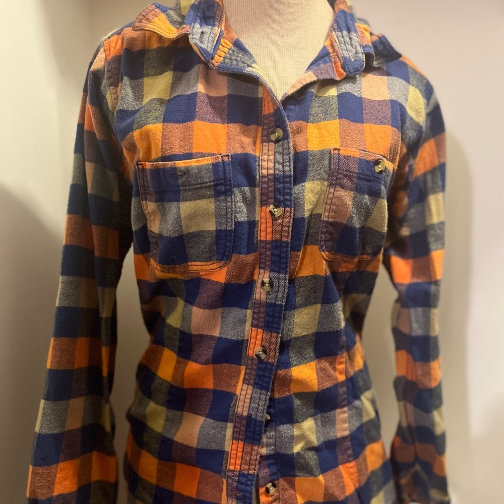 Plaid Flannel Shirt in Blue and Orange